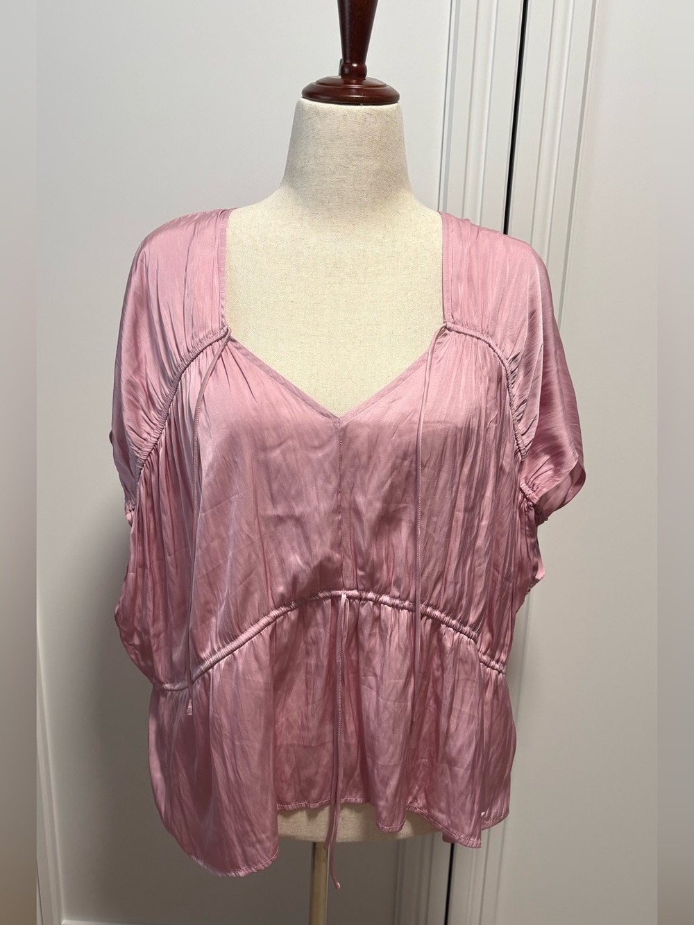 Old Navy Light Pink Satin V-Neck Blouse